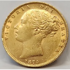 AUSTRALIA 1874 . ONE 1 SOVEREIGN . MELBOURNE . GOLD . DIE CRACKS